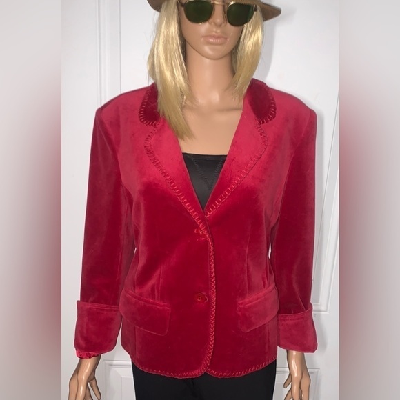 Joni B. Red Blazer Women's Jacket Velour Large - Picture 1 of 8